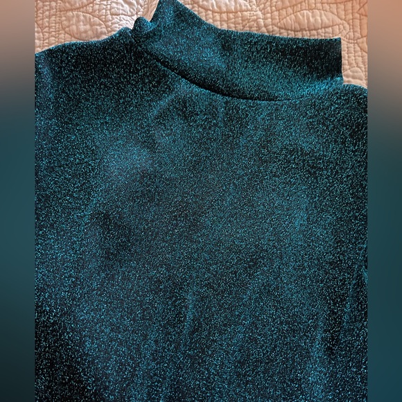 NWT NY & Co Sparkle mock neck long sleeve shirt teal green Size large NY&C - Picture 4 of 11